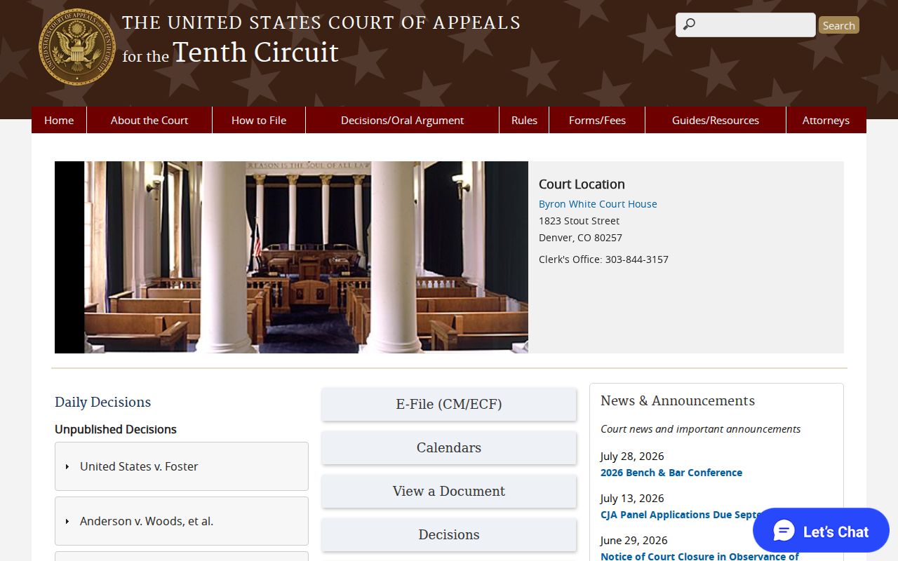 Tenth Circuit Court of Appeals website illustrating the federal appellate layer outside Bird City municipal court