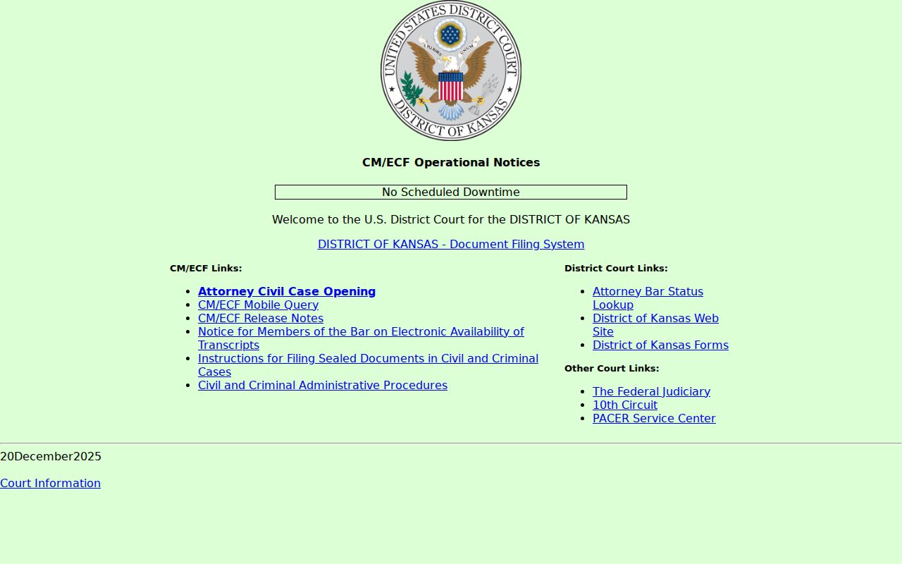 Cheyenne County docket search District of Kansas CM ECF