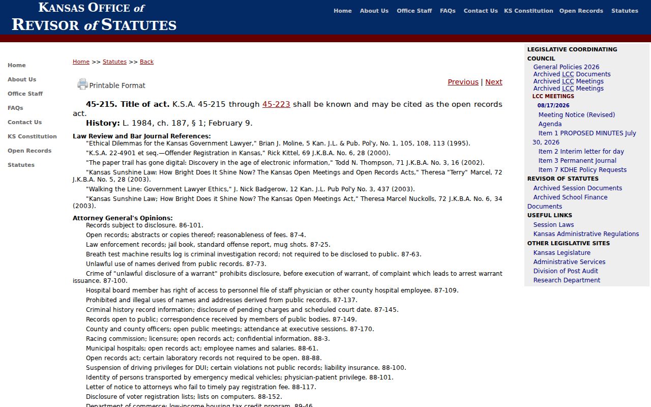 Cheyenne County court records Kansas open records policy