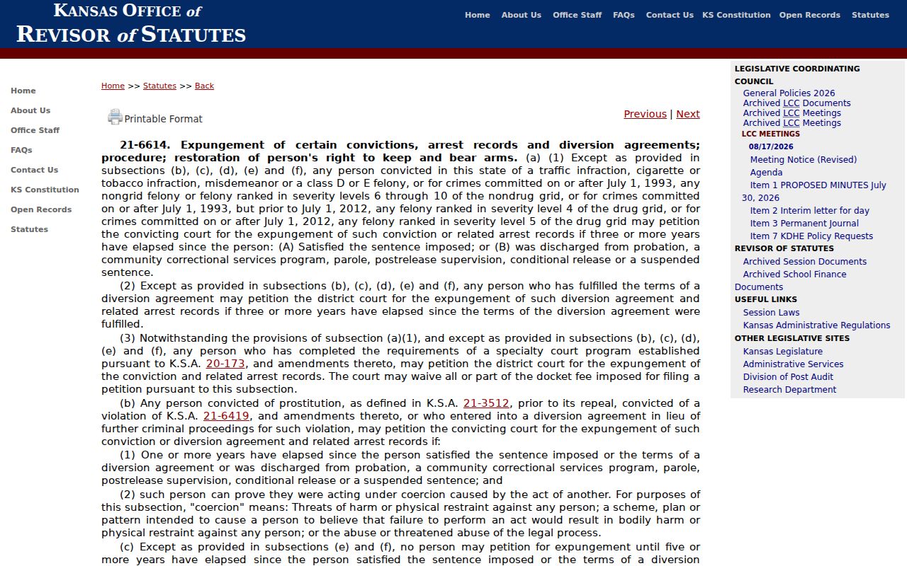 Cheyenne County criminal court docket expungement statute