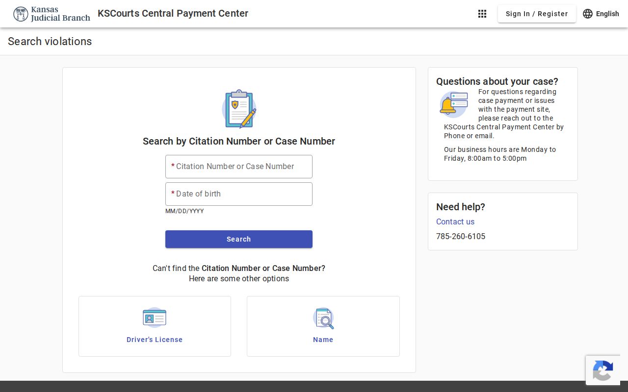 Kansas Central Payment Center court search used for eligible Cheyenne County traffic payments